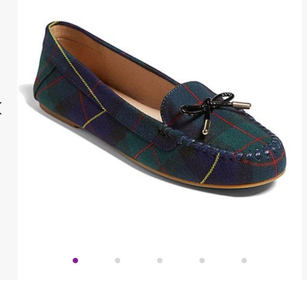 Jack Rogers Green & Navy Plaid Bow-Accent Millie Leather Moccasin